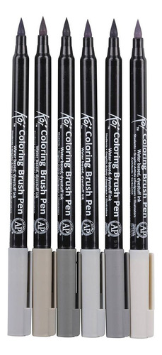 SET DE TIRALÍNEA SAKURA PLUMONES ACUARELABLES KOI BRUSH 6 COLORES GRISES - 2
