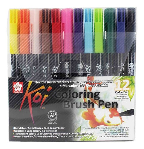 SET PLUMONES ACUARELABLES SAKURA KOI BRUSH 12 COLORES - 1