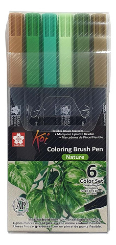 SET PLUMONES ACUARELABLES SAKURA KOI 6 COLORES NATURALEZA - 1