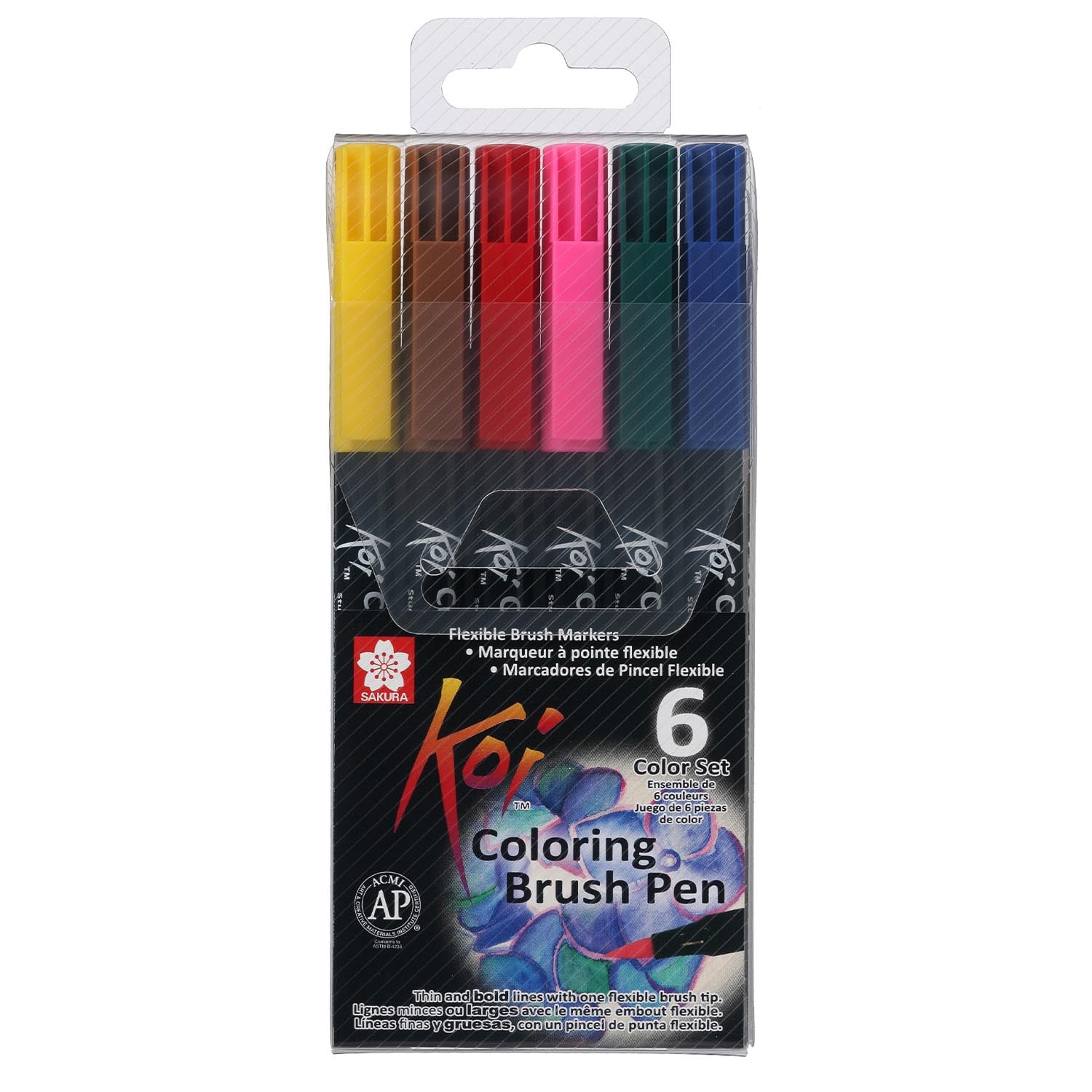 SET PLUMONES ACUARELABLES SAKURA KOI BRUSH 6 COLORES BASICOS - 1