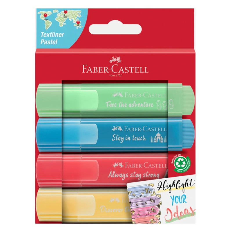 DESTACADOR FABER-CASTELL TL 46 PASTEL VIAJES 4 COLORES - 1
