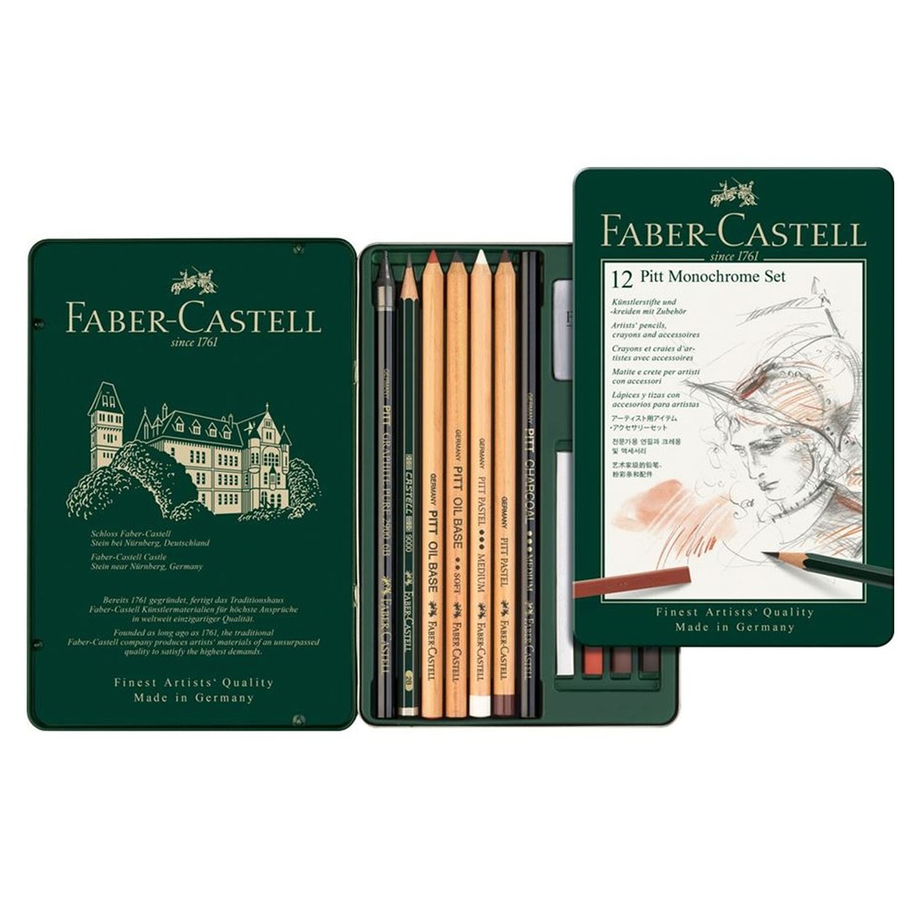 LÁPICES DE COLORES FABER-CASTELL PITT MONOCHROME 12 PZAS - 2