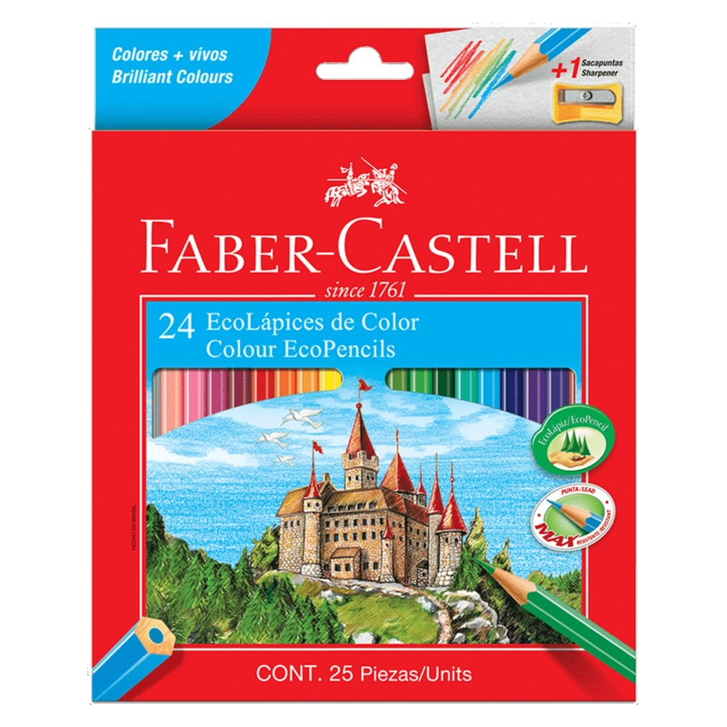 LÁPICES DE COLORES FABER-CASTELL ECO 24 UNIDADES + SACAPUNTAS - 1