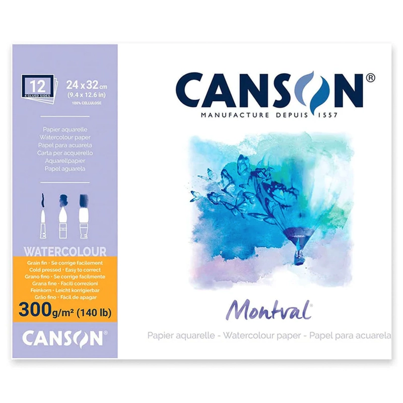 BLOCK CANSON PARA ACUARELA MONTVAL 32X24CM 12HJ 300GR - 1