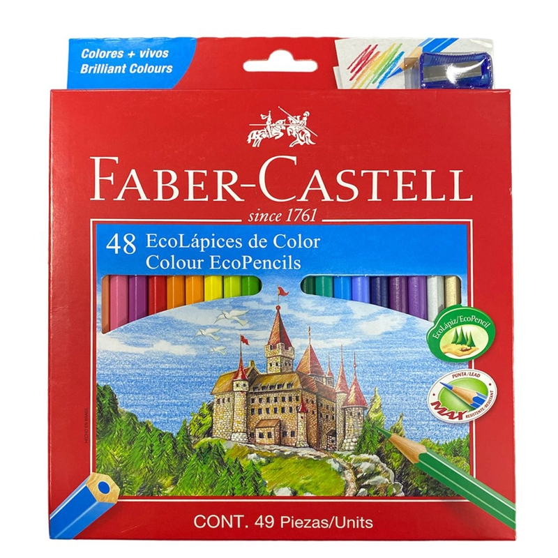 LÁPICES FABER-CASTELL ECOLÁPICES 48 COLORES + SACAPUNTAS - 1