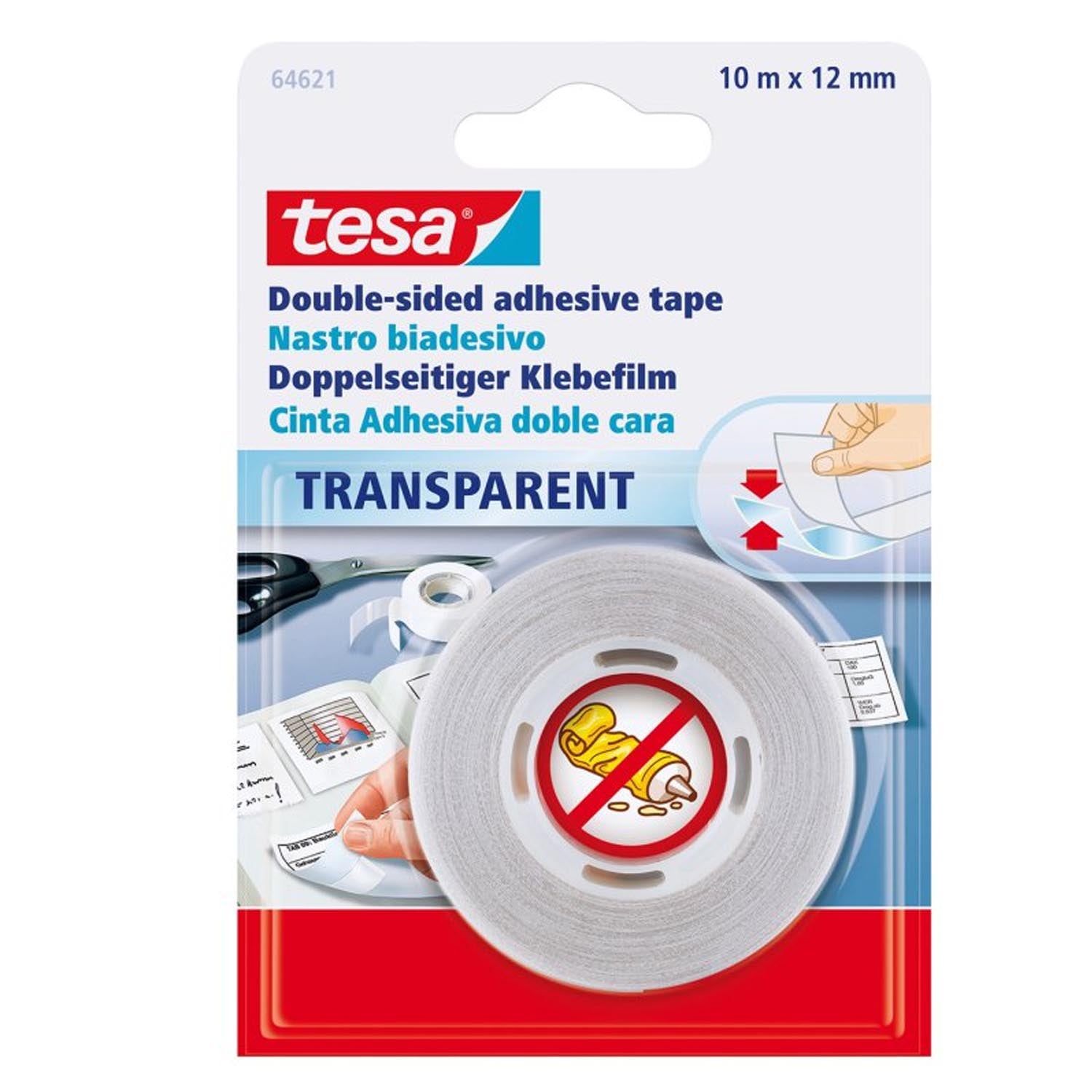 CINTA ADHESIVA DOBLE CONTACTO TRANSPARENTE TESA (10M X 12MM) - 1
