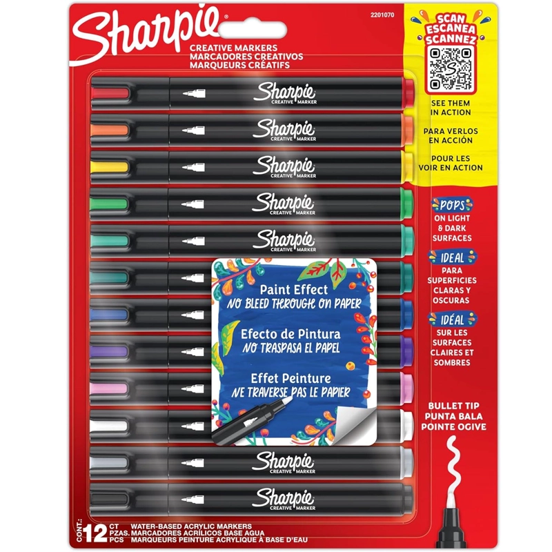 MARCADOR SHARPIE ACRILICO PUNTA BALA 12 COLORES - 1