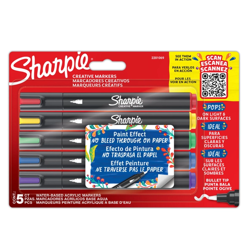 MARCADOR SHARPIE ACRILICO PUNTA BALA 5 COLORES - 1