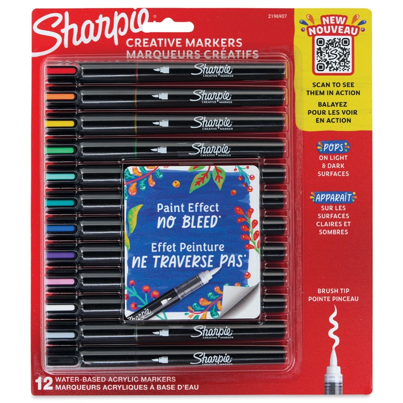 MARCADOR SHARPIE ACRILICO PUNTA PINCEL 12 COLORES - 1