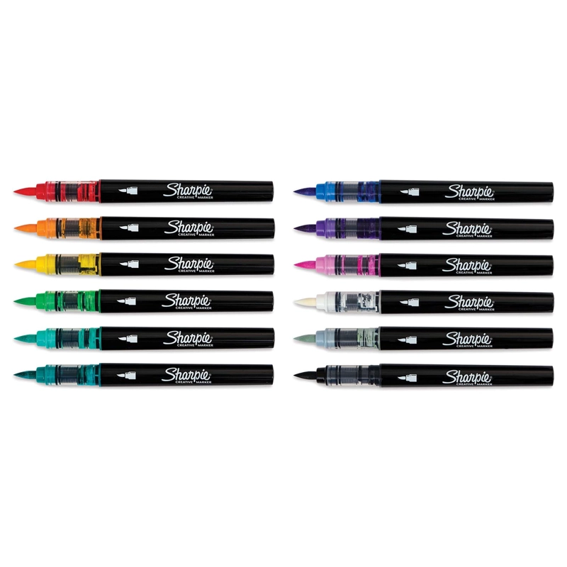 MARCADOR SHARPIE ACRILICO PUNTA PINCEL 12 COLORES - 2