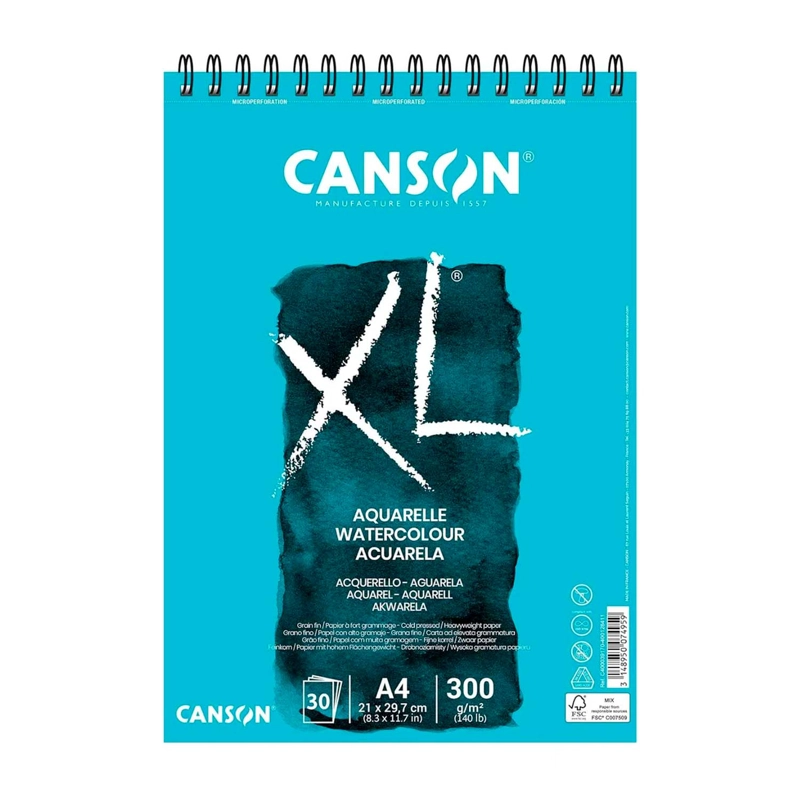 CROQUERA CANSON XL AQUARELLE 300GR 30 HJS A4 (21X29.7CM)
