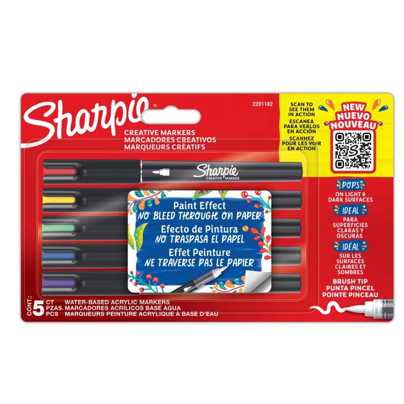 MARCADOR SHARPIE ACRILICO PUNTA PINCEL 5 COLORES - 1