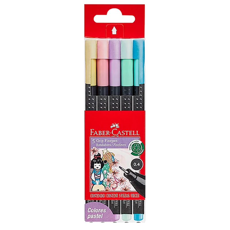 MARCADOR FABER-CASTELL GRIP FINEPEN PASTEL 5 COLORES - 1