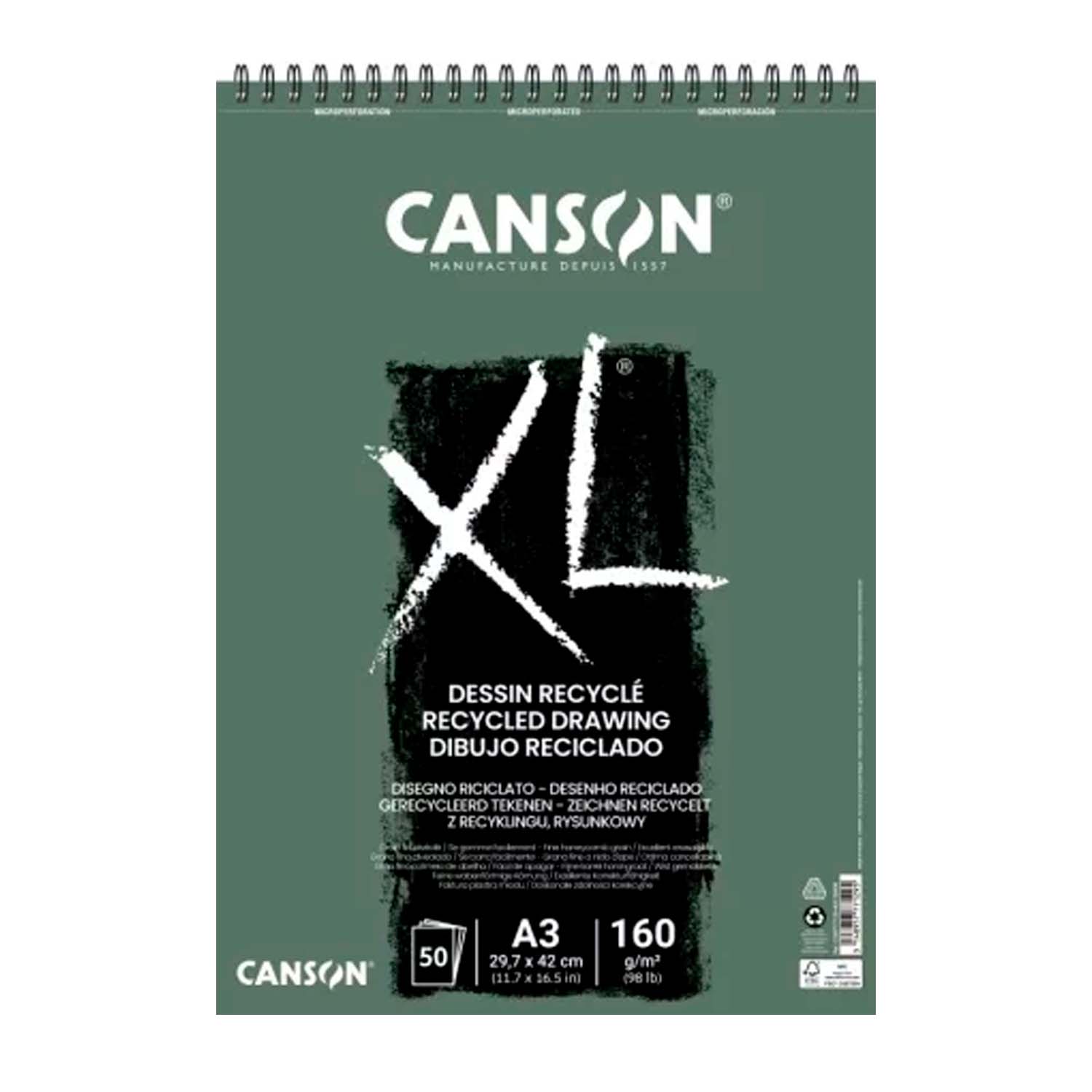 CROQUERA CANSON XL RECYCLE 160GR 50 HJS A3(29.7X42CM) - 1