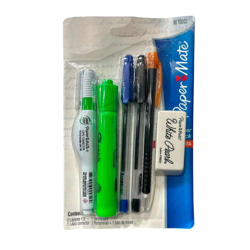 PACK UNIVERSITARIO PAPER MATE BOLÍGRAFOS CORRECTOR DESTACADOR + GOMA - 1