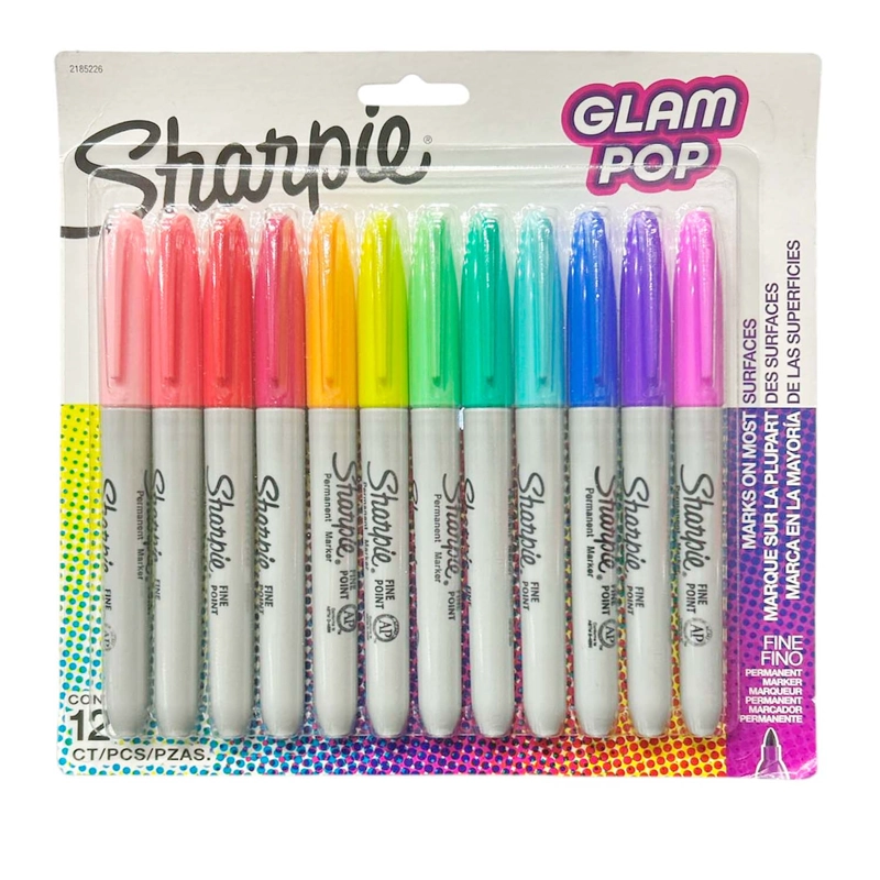 MARCADORES PERMANENTES SHARPIE GLAM POP SET 12 COLORES - 1