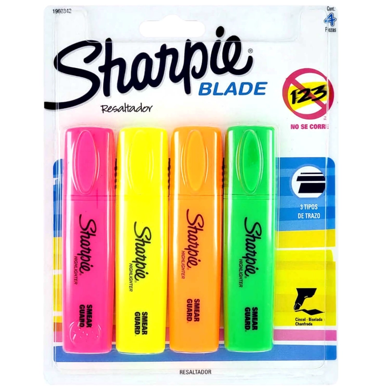 SET DESTACADORES SHARPIE BLADE 4 COLORES - 1