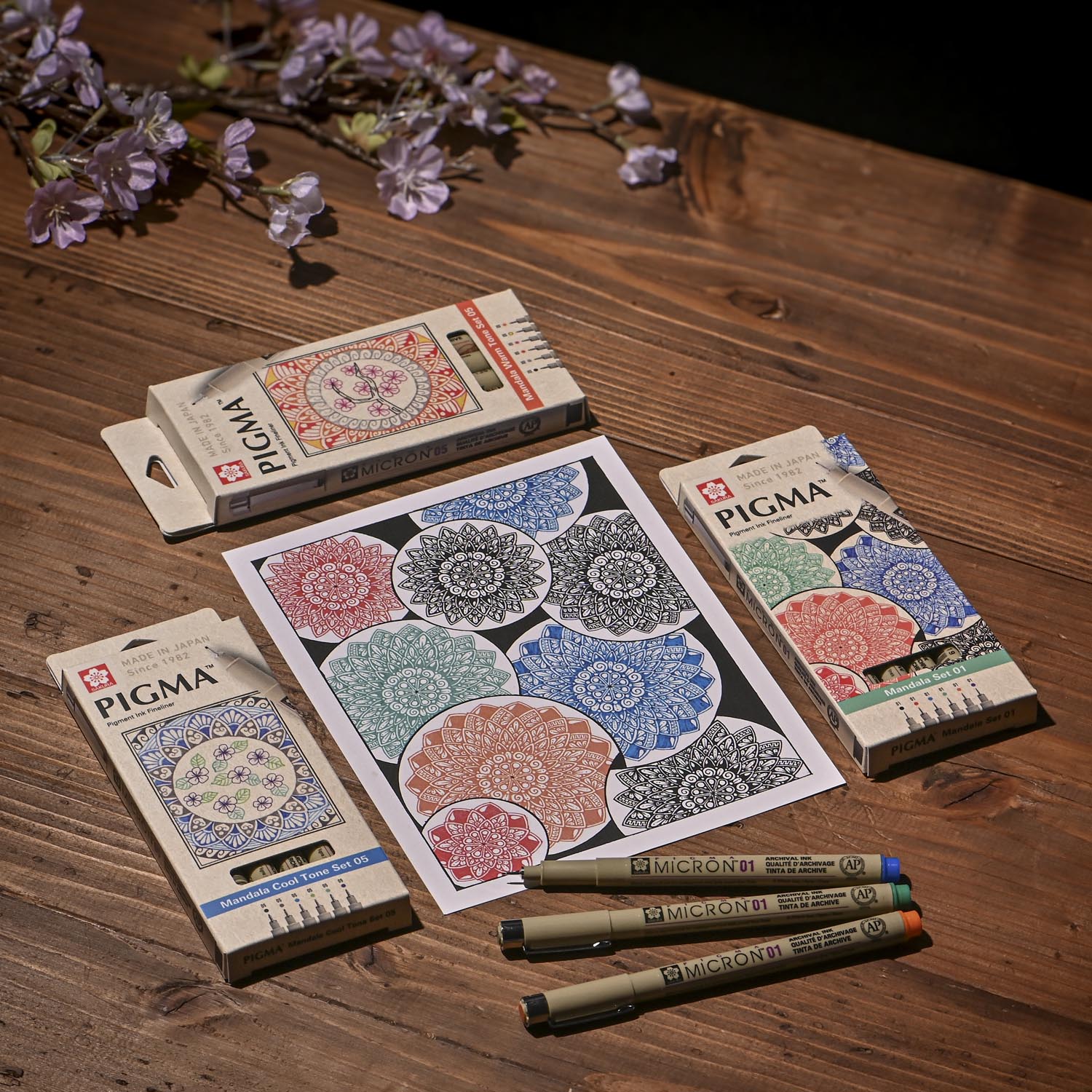 SET DE TIRALINEA PIGMA MICRON SAKURA 0.1 MANDALA 6 COLORES - 2