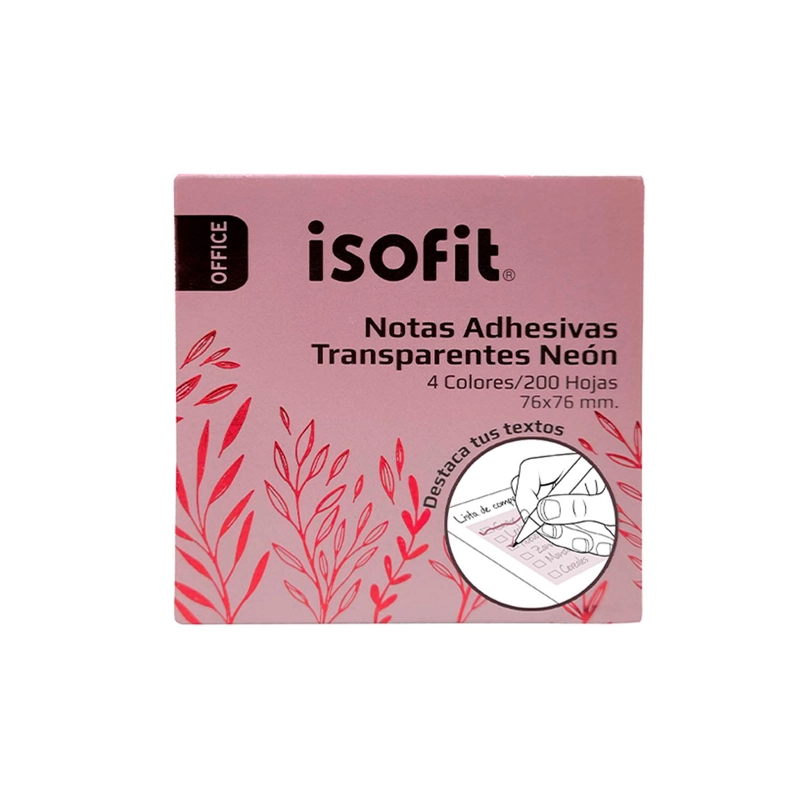 NOTAS ADHESIVAS TRANSPARENTES 4 COLORES NEON ISOFIT 76X76MM - 2