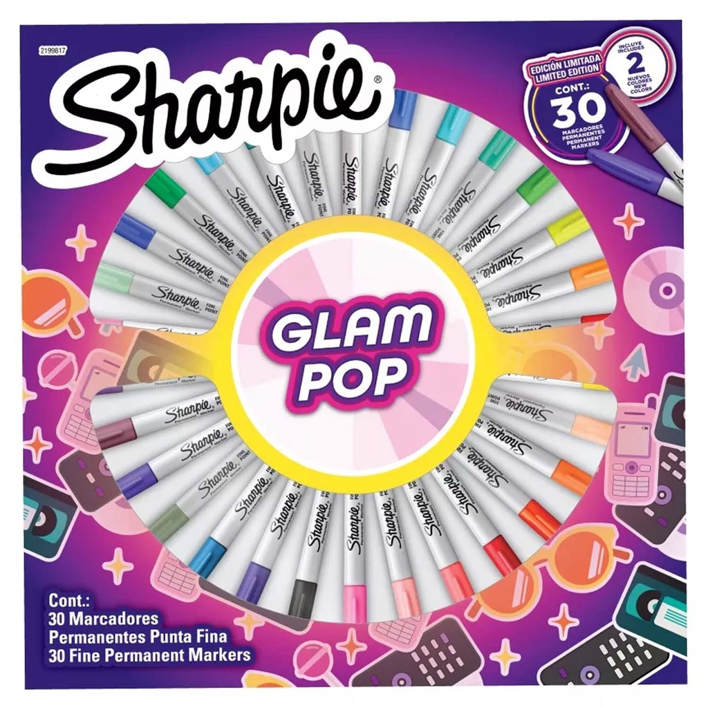 MARCADOR SHARPIE GLAM POP 30 COLORES PERMANENTE - 1