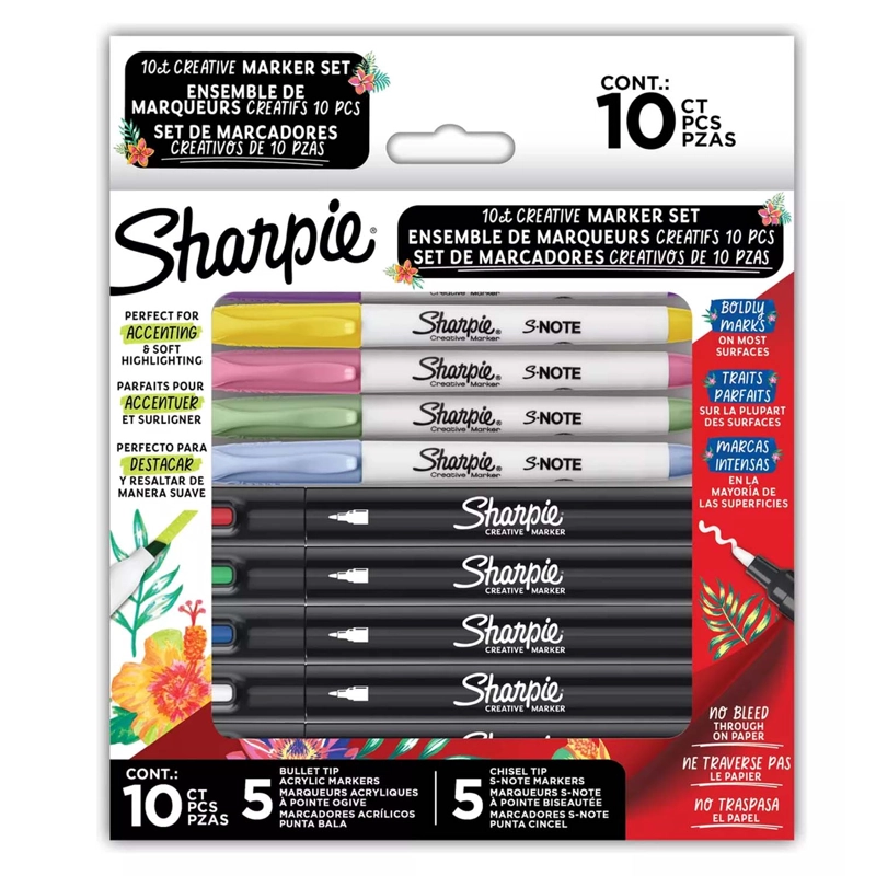 MARCADORES CREATIVOS SHARPIE ACRILICOS Y S-NOTE 10 COLORES - 1