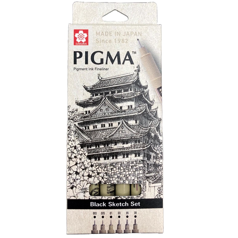 SET DE TIRALINEA PIGMA MICRON SAKURA NEGRO 6 GROSORES - 1