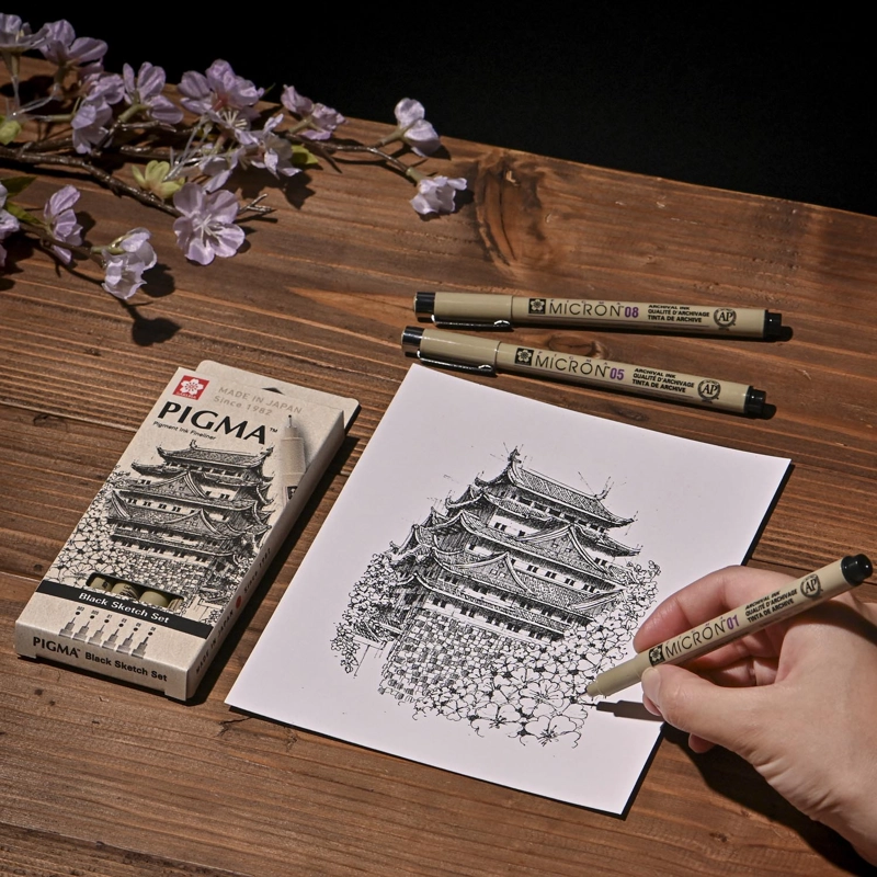 SET DE TIRALINEA PIGMA MICRON SAKURA NEGRO 6 GROSORES - 3