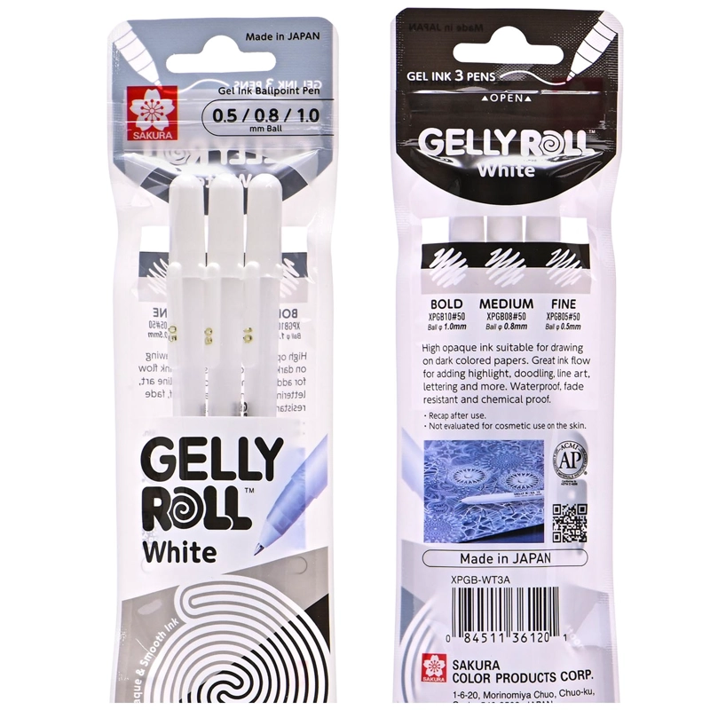 SET DE LAPICES GEL GELLY ROLL 3 GROSORES BLANCO - 1