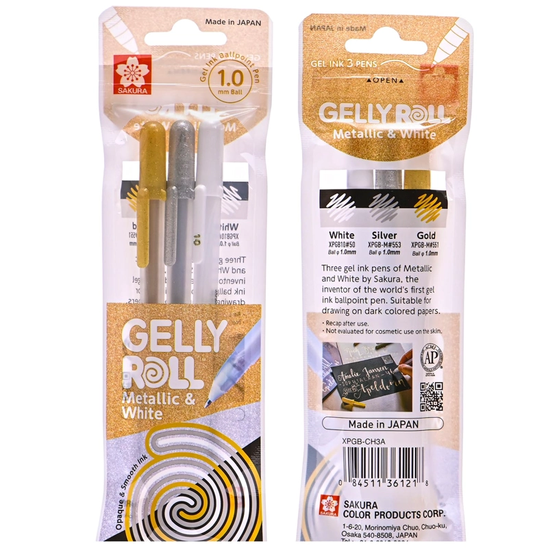 SET LAPICES GEL GELLY ROLL 3 COLORES (ORO, PLATA Y BLANCO) - 1