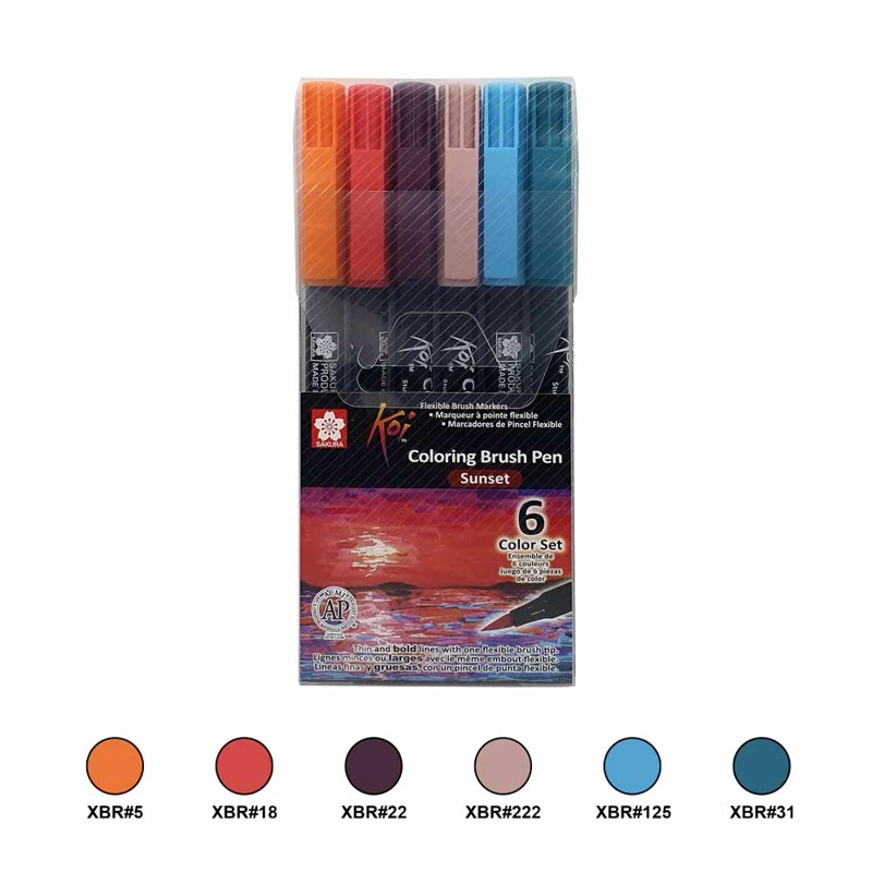 SET PLUMONES ACUARELABLES SAKURA KOI 6 COLORES PUESTA DE SOL - 3