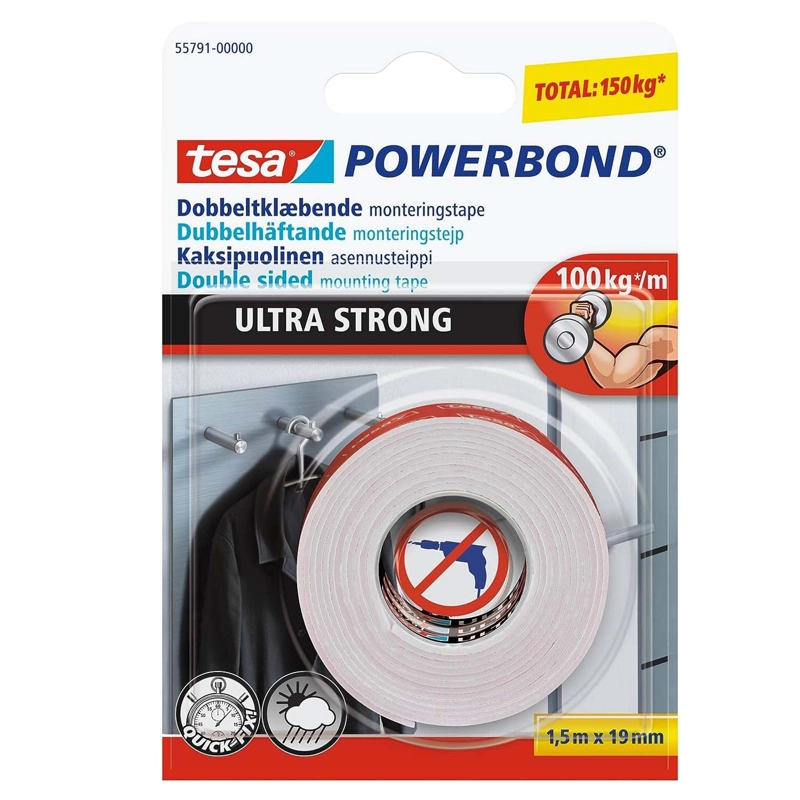 CINTA ADHESIVA DOBLE FAZ TESA ULTRA FUERTE 19MM X 1.5MTS - 1