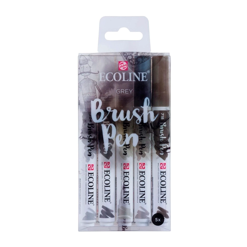 SET PLUMONES PUNTA PINCEL ECOLINE (5 COLORES GRISES) - 1