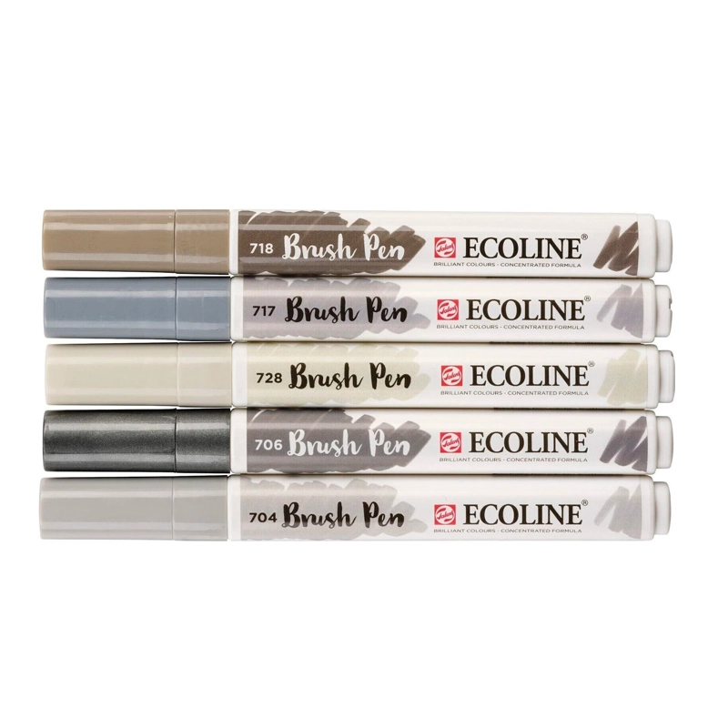 SET PLUMONES PUNTA PINCEL ECOLINE (5 COLORES GRISES) - 2