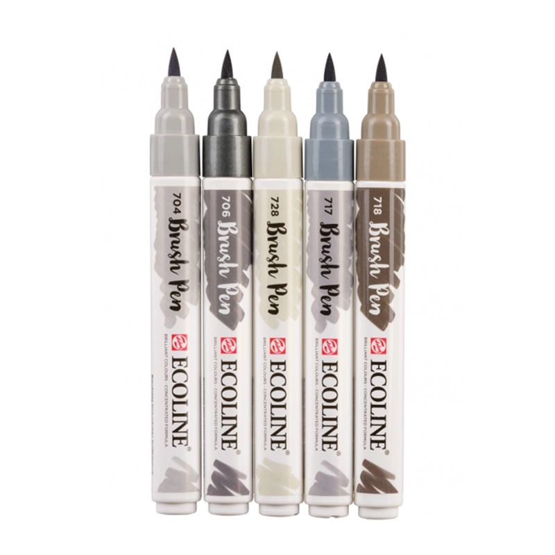SET PLUMONES PUNTA PINCEL ECOLINE (5 COLORES GRISES) - 3