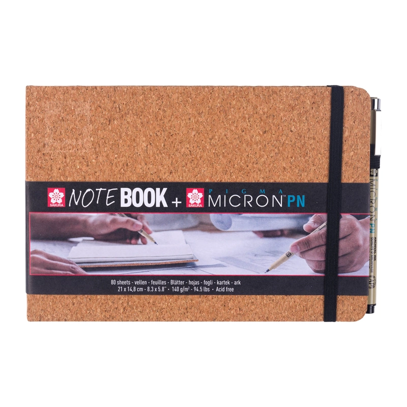 SKETCHBOOK  HOJA BLANCA 15X21 CM CORCHO + PIGMA MICRON PN - 1