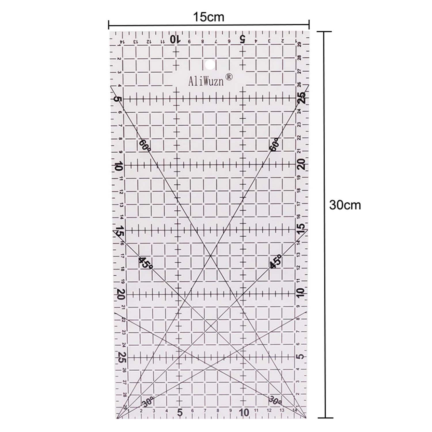 REGLA PATCHWORK QUILTING 30X15CM CON ANGULOS 30-45-60 GRADOS - 2