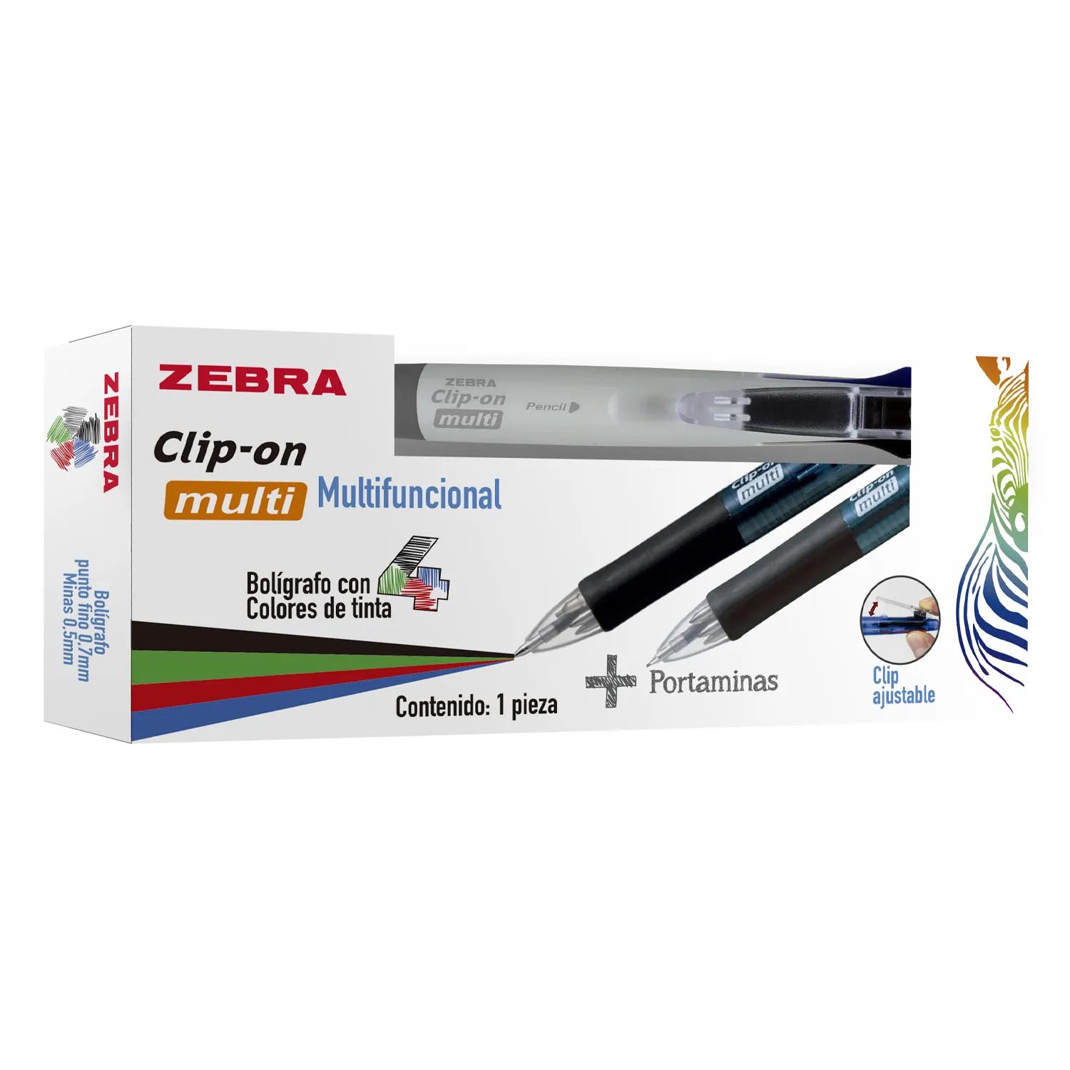 BOLIGRAFO CLIP ON ZEBRA 4 COLORES Y PORTAMINAS BLANCO - 1