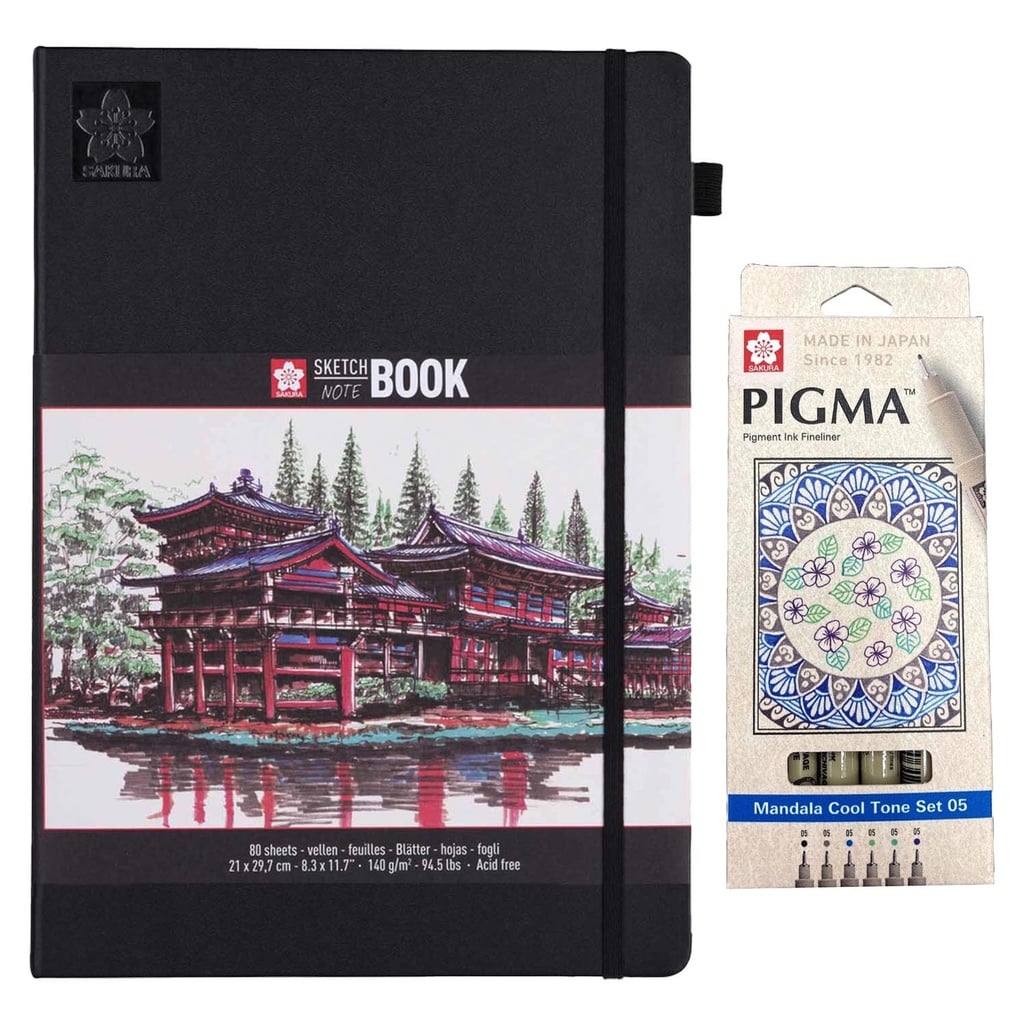 KIT SKETCHBOOK 21X30CM+SET DE 6 TIRALINEAS 0.5 COLORES FRIOS - 1