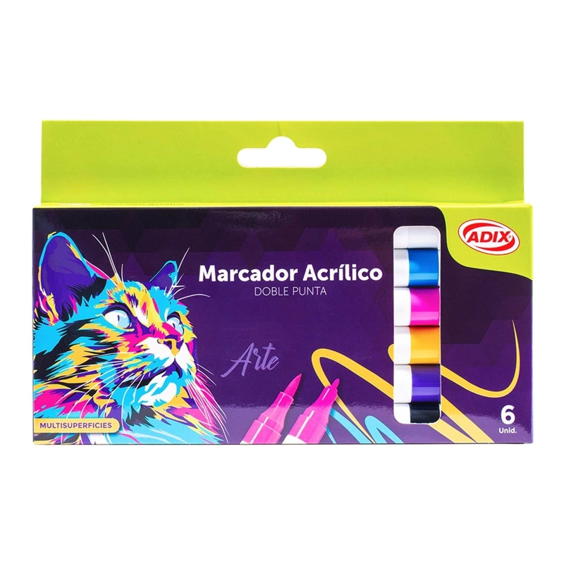MARCADORES ACRILICOS ADIX PUNTA BRUSH/FINA 6 COLORES - 1