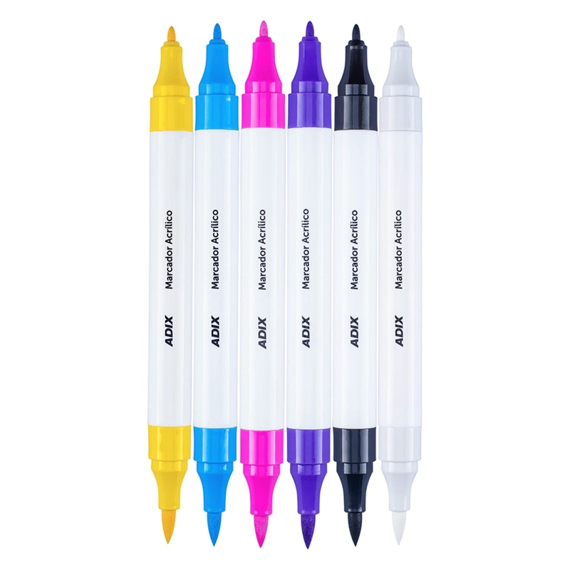 MARCADORES ACRILICOS ADIX PUNTA BRUSH/FINA 6 COLORES - 2