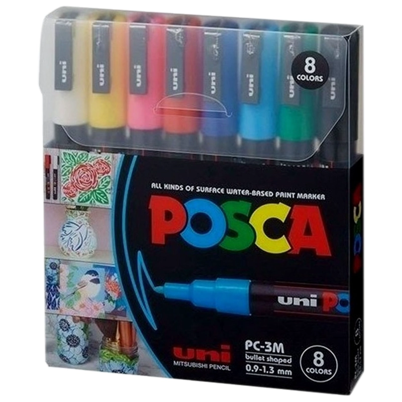 MARCADOR UNI POSCA SET 8 COLORES 3M (0.9 MM-1.3MM) - 1