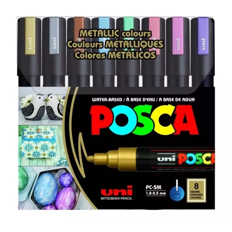 MARCADOR UNI POSCA SET 8 COLORES METALICOS 5M - 1