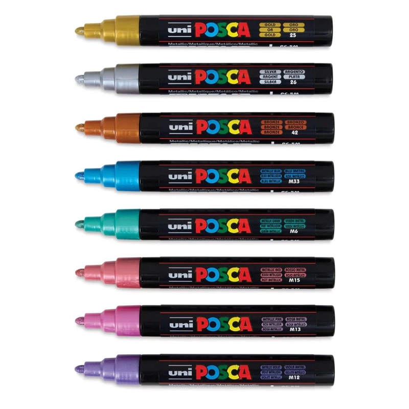 MARCADOR UNI POSCA SET 8 COLORES METALICOS 5M - 2