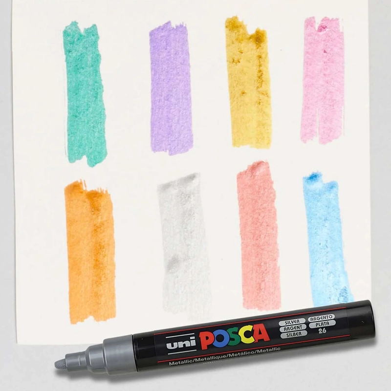 MARCADOR UNI POSCA SET 8 COLORES METALICOS 5M - 3