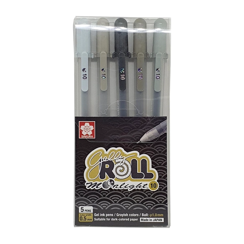 LAPICES GEL GELLY ROLL  MOONLIGHT 5 COL GRISES - 1