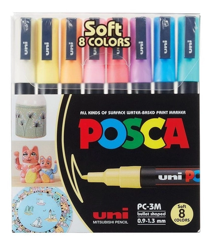 UNI POSCA PC-3M SET 8 MARCADORES PASTELES 0.9 MM-1.3MM - 1