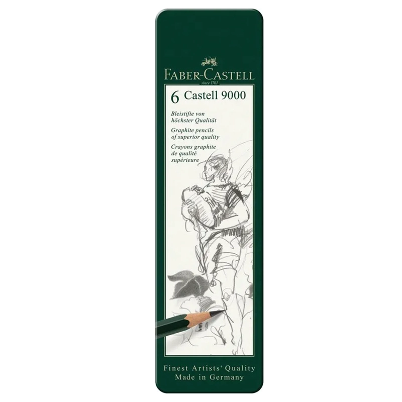 LAPICES GRAFITO FABER-CASTELL 9000 (HB-8B) 6UD - 1