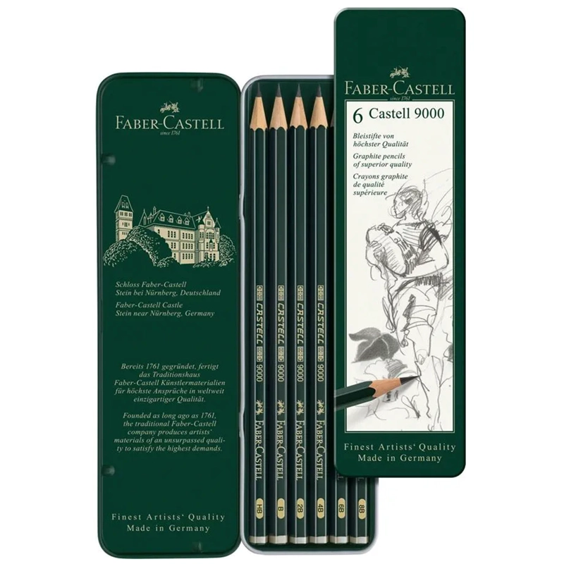 LAPICES GRAFITO FABER-CASTELL 9000 (HB-8B) 6UD - 2