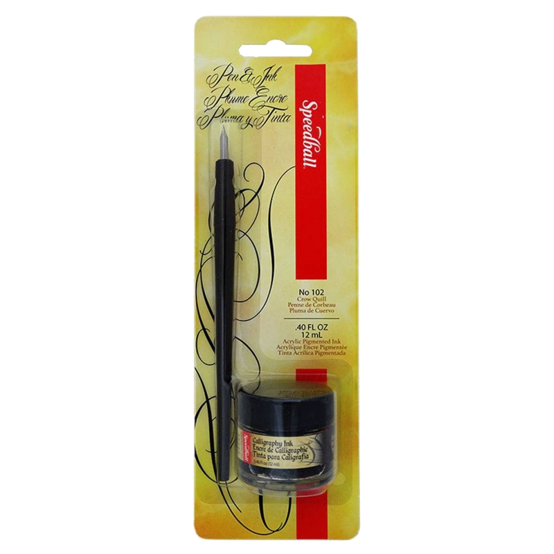 SET PLUMILLA #102 CROW QUILL Y TINTA NEGRA 12ML SPEEDBALL - 1