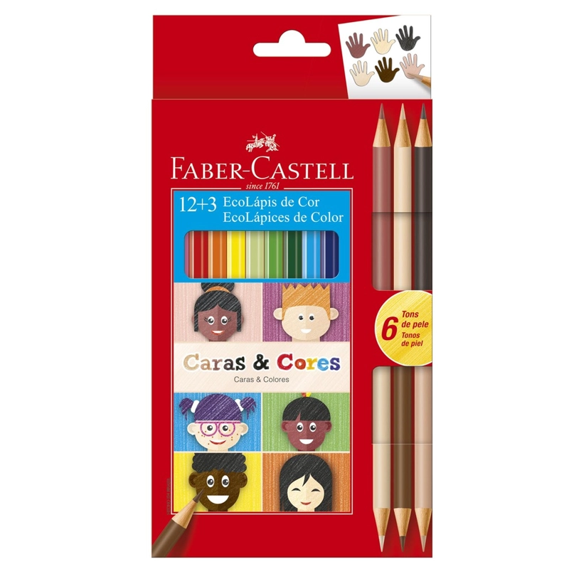 LAPICES FABER-CASTELL ECOLAPICES 12+3 CARAS Y COLORES - 1
